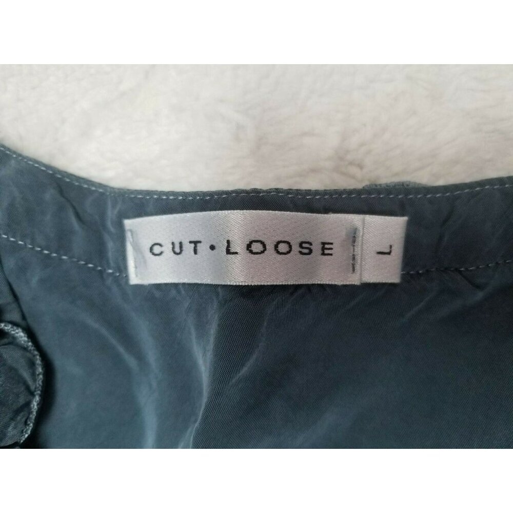 Cut Loose Womens V-Neck Button Front Ruffle Shirt Blouse Top Blue Large Casual - Picture 3 of 6